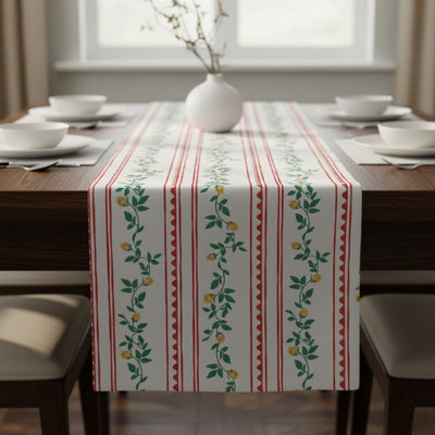 Table Runner in Crimson Stripe Garden Vine