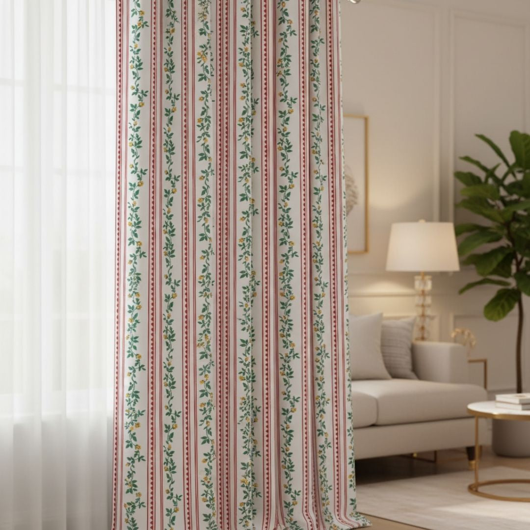 Curtain in Crimson Stripe Garden Vine