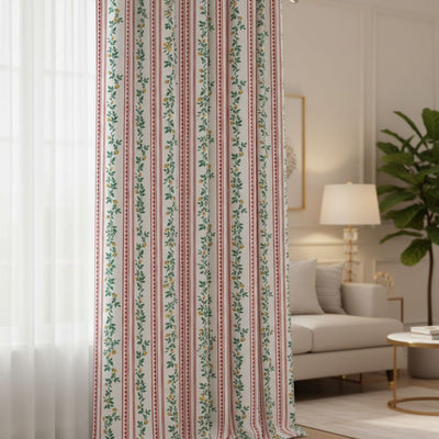 Curtain in Crimson Stripe Garden Vine