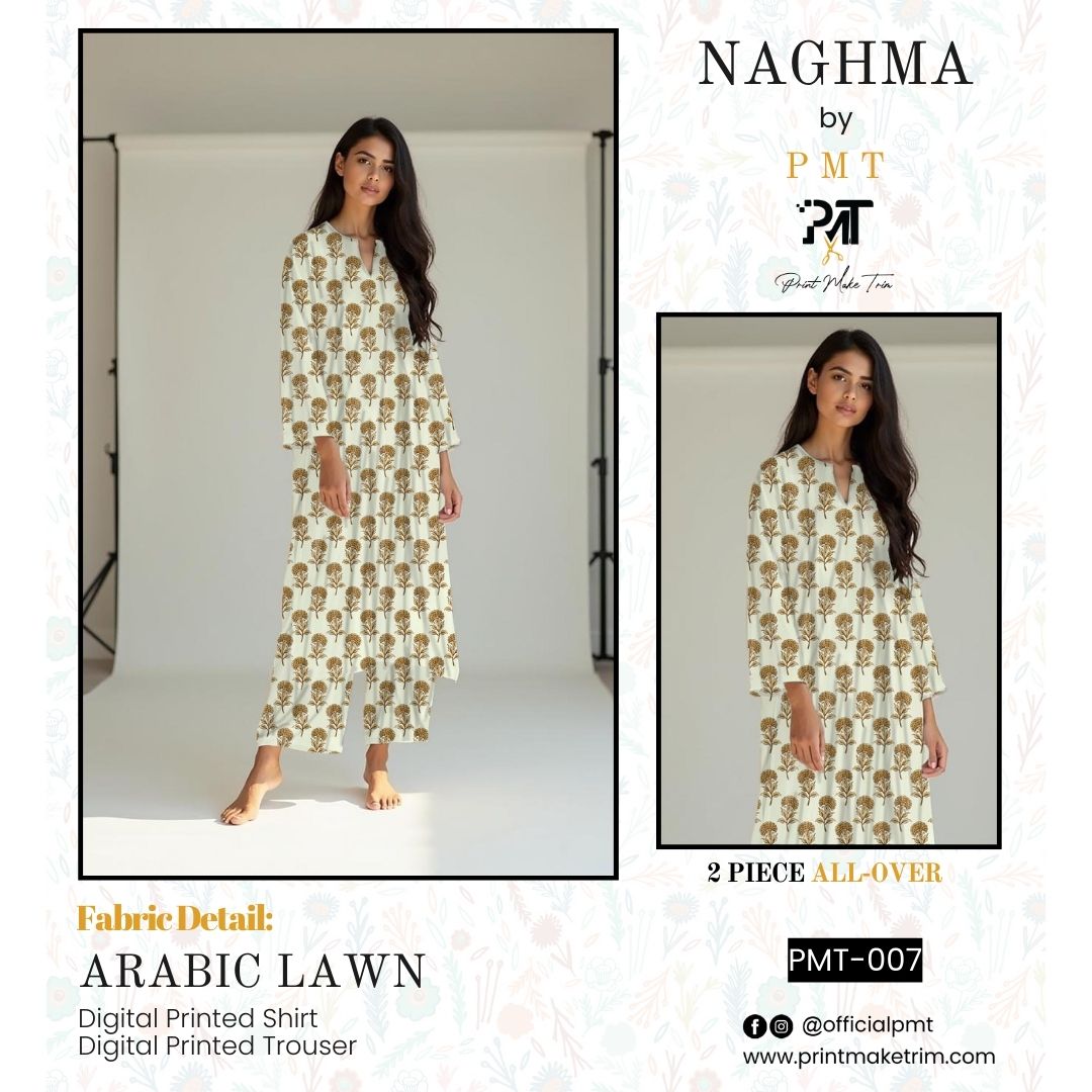 Unstitched Arabic Lawn Two-Piece Sage Blossom