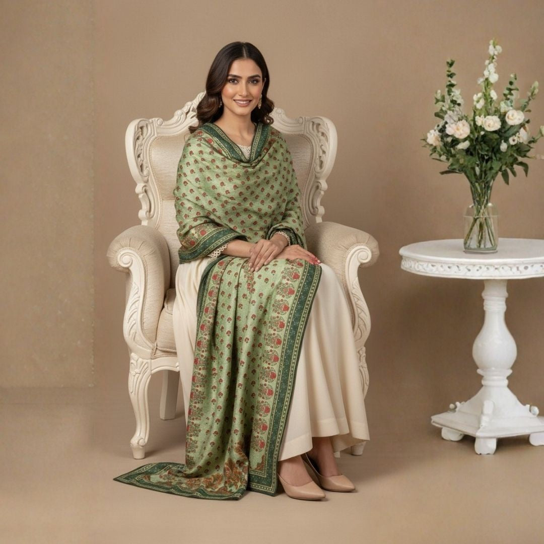 Mehfil Mint Shawl - Herringbone