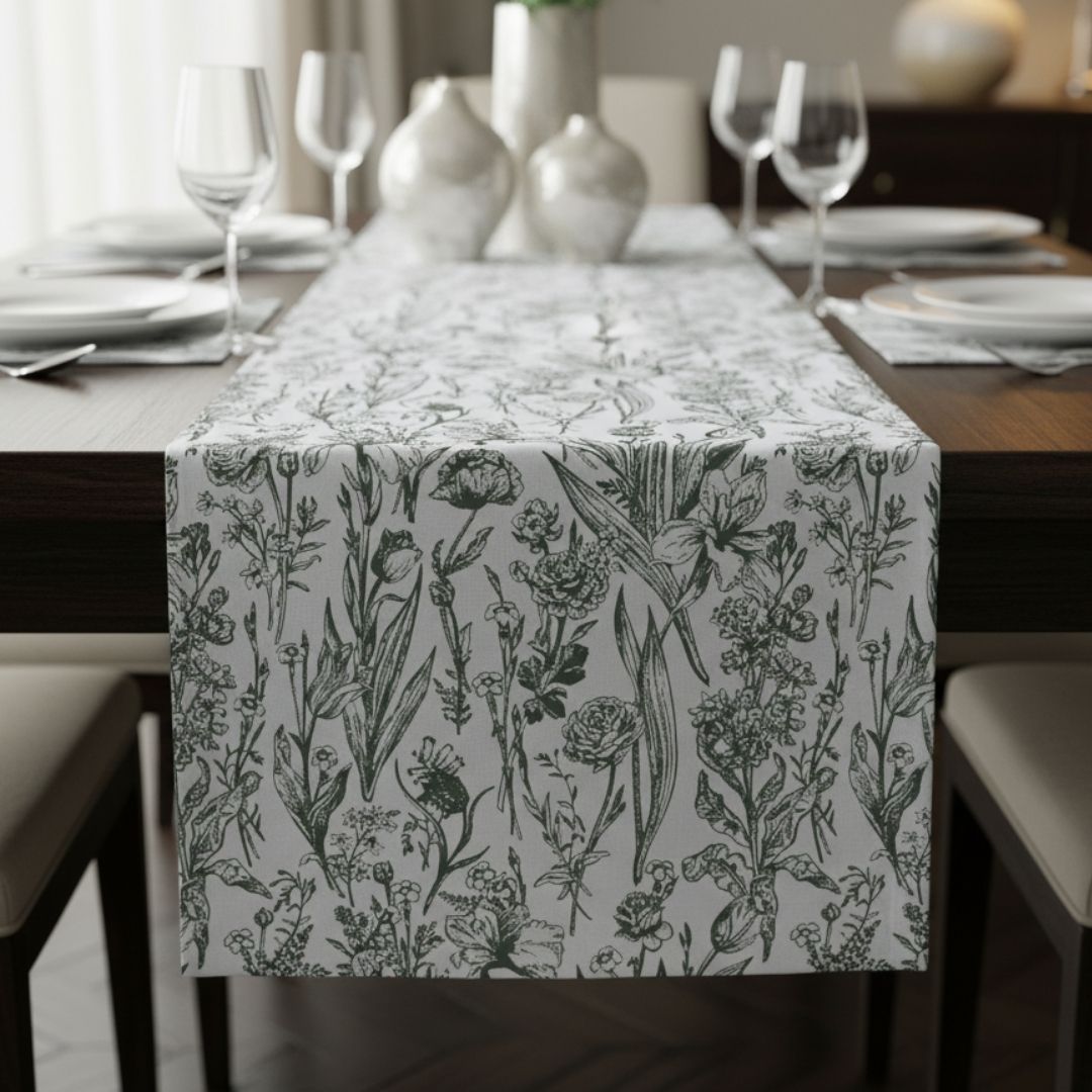 Table Runner in Ink Sketch Wild Garden