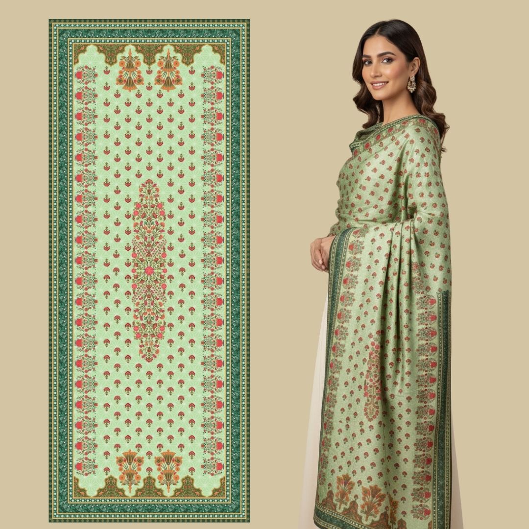 Mehfil Mint Shawl - Herringbone