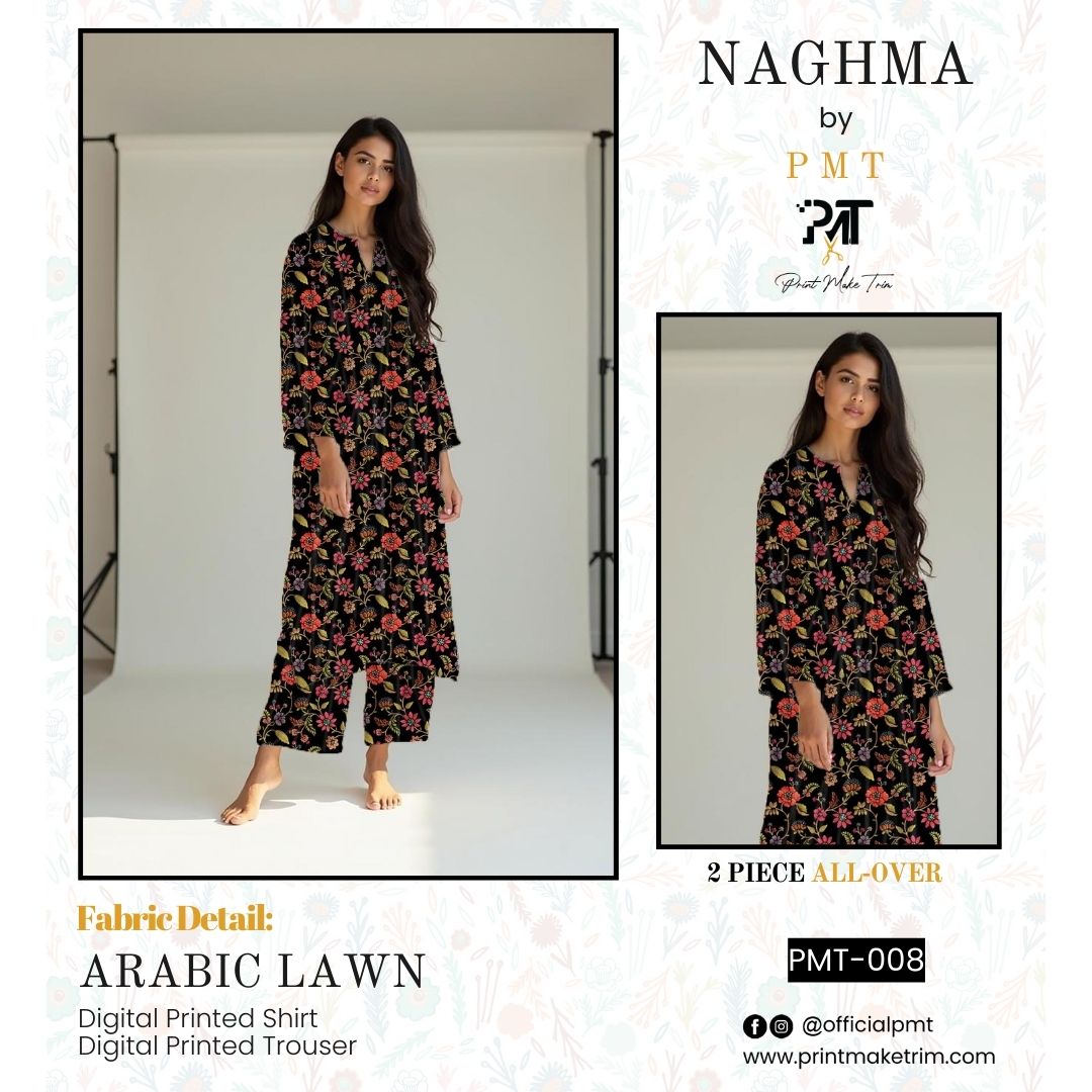 Unstitched Arabic Lawn Two-Piece Midnight Garden
