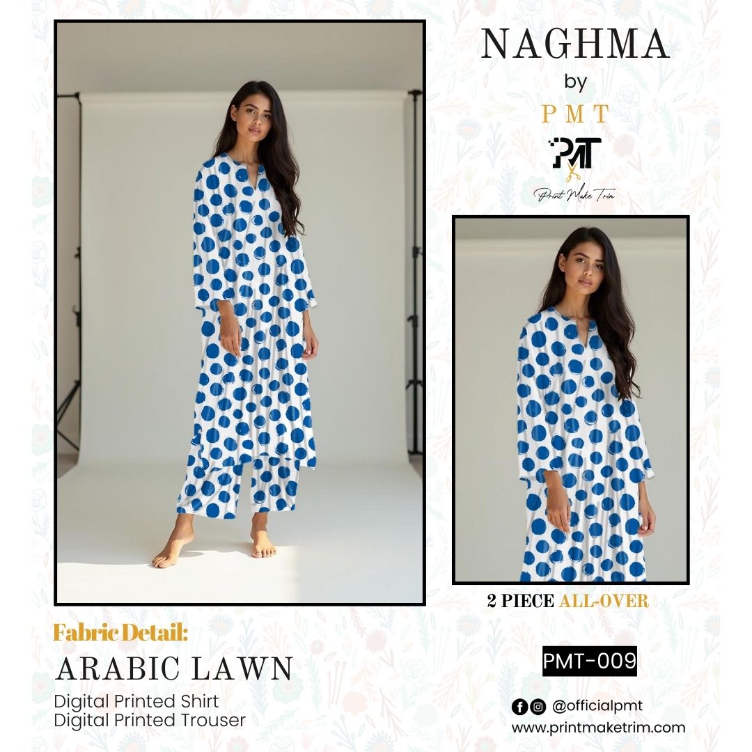 Unstitched Arabic Lawn Two-Piece Blue Dots